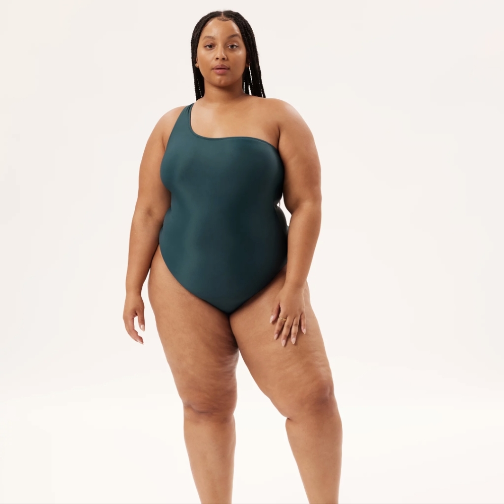 Girlfriend Collective Powell One Shoulder One Piece - Sea Green